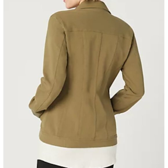 Denim & Co. Regular Comfy Knit Denim Zip Front Jacket True Olive Size Small - Picture 3 of 3
